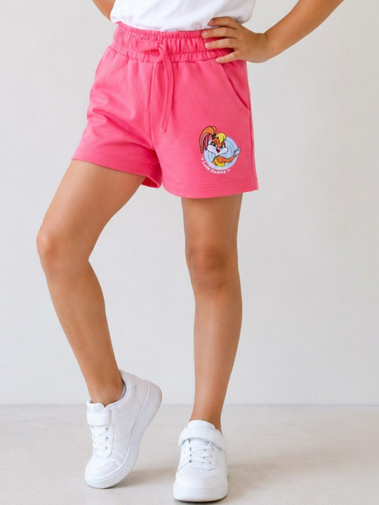 Minute Mirth Girls’ Cotton Looney Tunes Printed Regular Shorts (Coral, Pack Of 1)