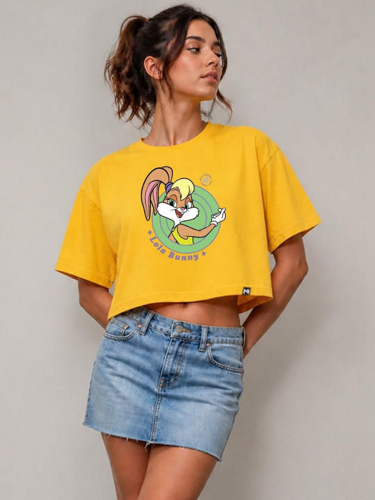 Minute Mirth Women’s Polyester Looney Tunes Printed Boxy Crop T-shirt (Yellow, Pack Of 1)