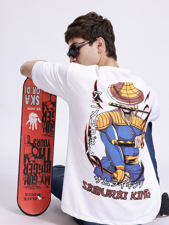 Minute Mirth Men’s Anime Nippon Graphic Printed Oversized T-shirt (White, Pack Of 1)