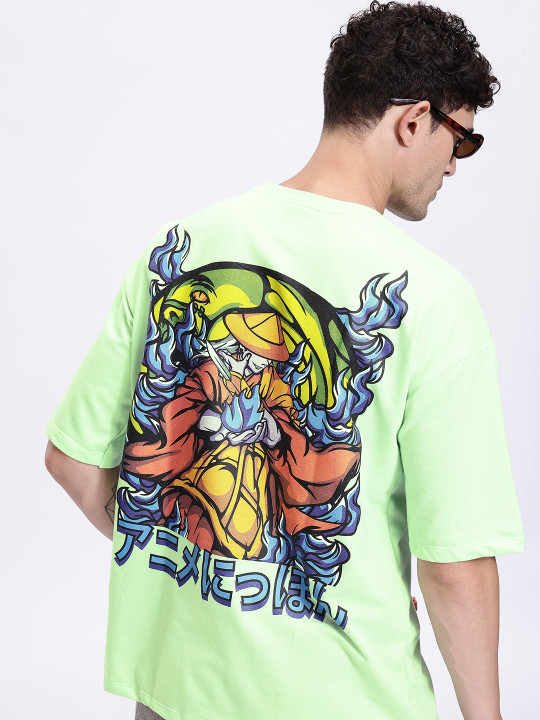 Minute Mirth Men’s Anime Naruto Printed Oversized T-shirt (Green, Pack Of 1)
