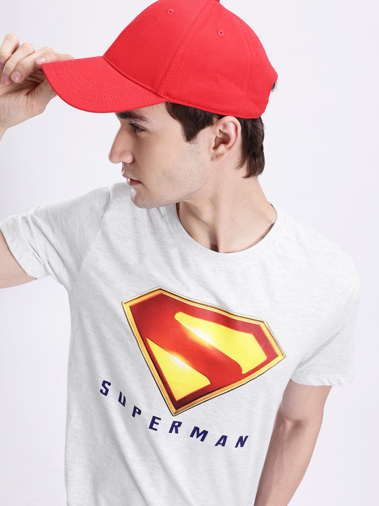 Minute Mirth Men’s Superman Superhero Printed Pure Cotton T-shirt (Grey Melange, Pack Of 1)