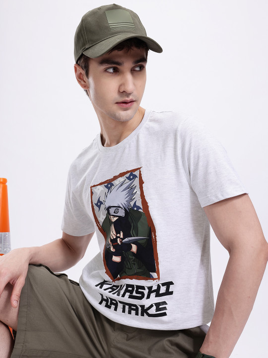 Minute Mirth Men’s Naruto Humour & Comic Printed Cotton T-shirt (Grey, Pack Of 1)