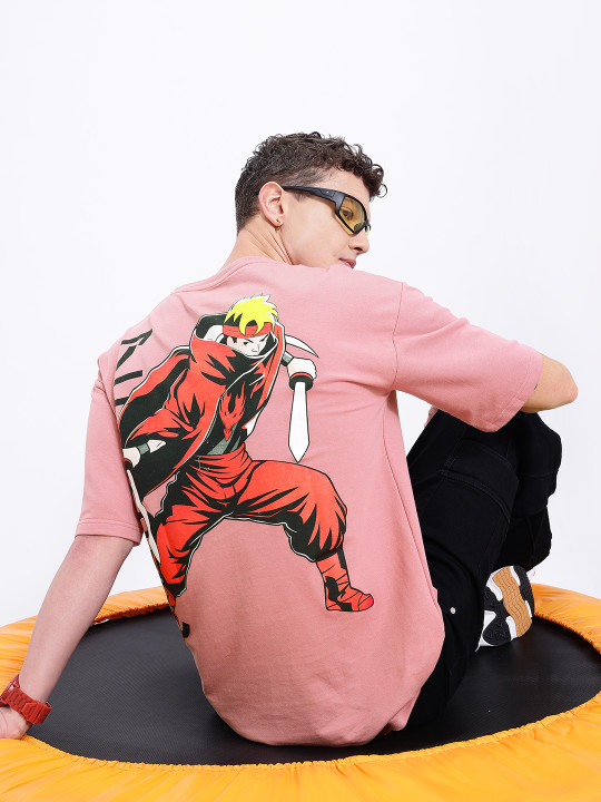 Minute Mirth Men’s Anime Nippon Graphic Printed Oversized T-shirt (Pink, Pack Of 1)