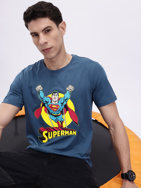 Minute Mirth Men’s Superman Humour & Comic Printed T-shirt (Blue, Pack Of 1)