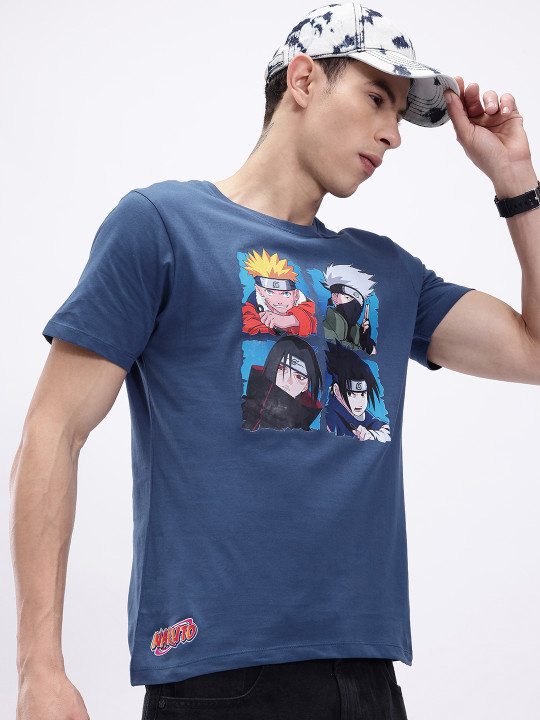 Minute Mirth Men’s Naruto Humour & Comic Printed Cotton T-shirt (Blue, Pack Of 1)