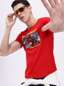 Minute Mirth Men’s Flash Superhero Printed Cotton T-shirt (Red, Pack Of 1)