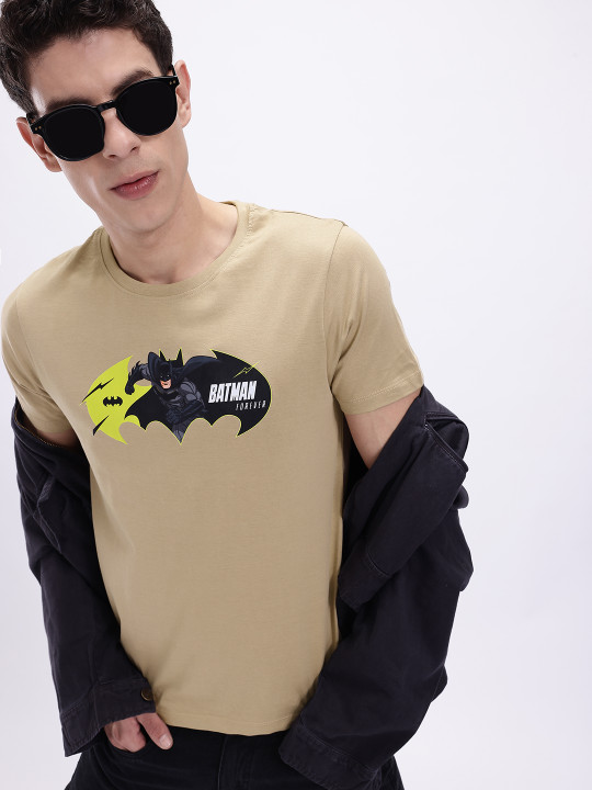 Minute Mirth Men’s Batman Printed Cotton T-shirt (Brown, Pack Of 1)
