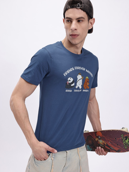 Minute Mirth Men’s We Bare Bears Graphic Printed Pure Cotton T-shirt (Blue, Pack Of 1)