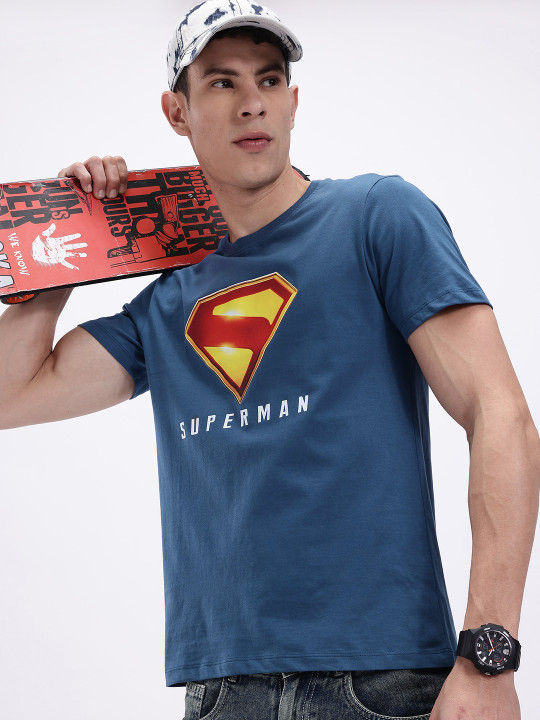 Minute Mirth Men’s Superman Humour & Comic Printed Pure Cotton T-shirt (Blue, Pack Of 1)