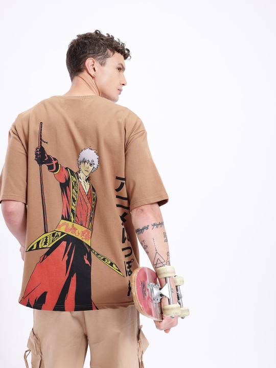 Minute Mirth Men’s Anime Nippon Graphic Printed Oversized T-shirt (Brown, Pack Of 1)