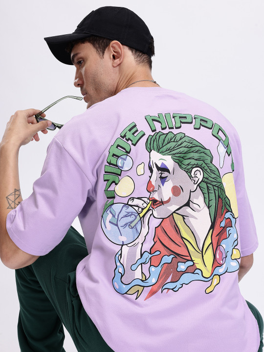 Minute Mirth Men’s Anime Nippon Printed Oversized T-shirt (Lavender, Pack Of 1)
