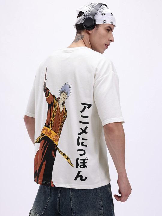 Minute Mirth Men’s Graphic Printed Drop-Shoulder Sleeves Oversized T-shirt (Off White, Pack