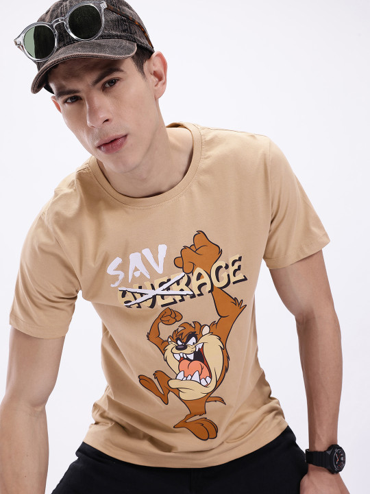 Minute Mirth Men’s Looney Tunes Humour & Comic Printed T-shirt (Coffee Brown, Pack Of 1)