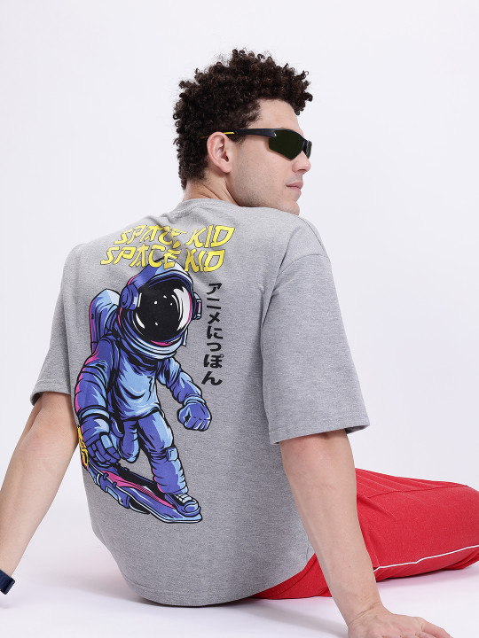 Minute Mirth Men’s Anime Nippon Graphic Printed Pure Cotton Oversized T-shirt (Grey, Pack Of 1)