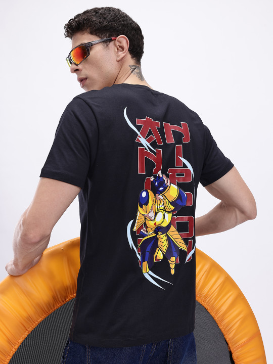 Minute Mirth Men’s Anime Nippon Humour & Comic Printed Pure Cotton Regular Fit T-shirt (Black, Pack Of 1)
