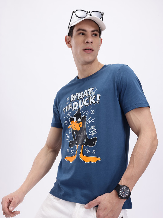 Minute Mirth Men’s Daffy Duck Humour & Comic Printed Cotton T-shirt (Blue, Pack Of 1)