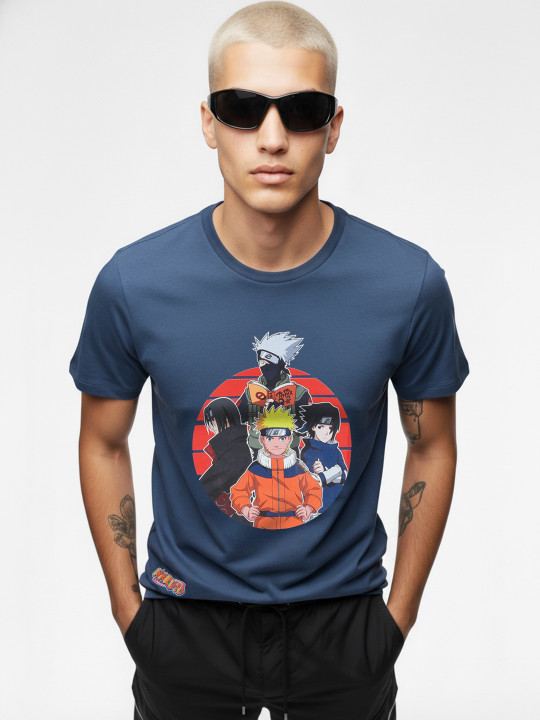 Minute Mirth Men’s Naruto Humour & Comic Printed Pure Cotton T-shirt (Blue, Pack Of 1)