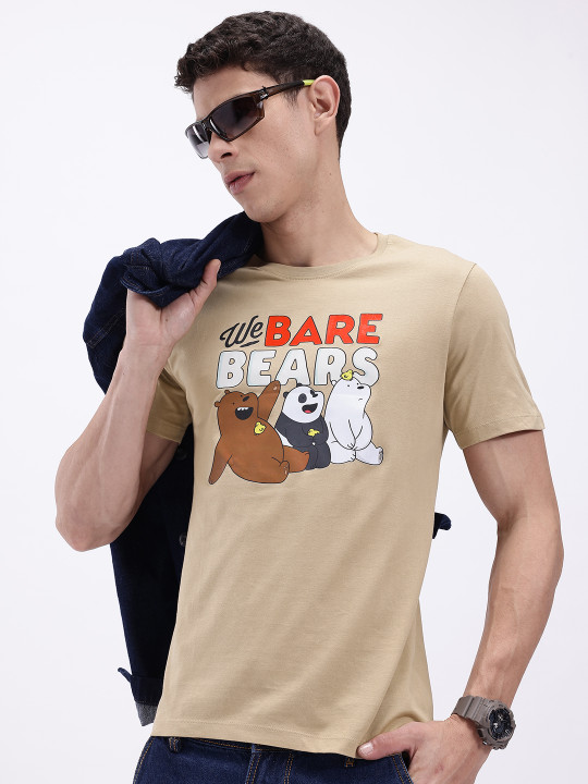 Minute Mirth Men’s We Bare Bears Graphic Printed Pure Cotton T-shirt (Brown, Pack Of 1)
