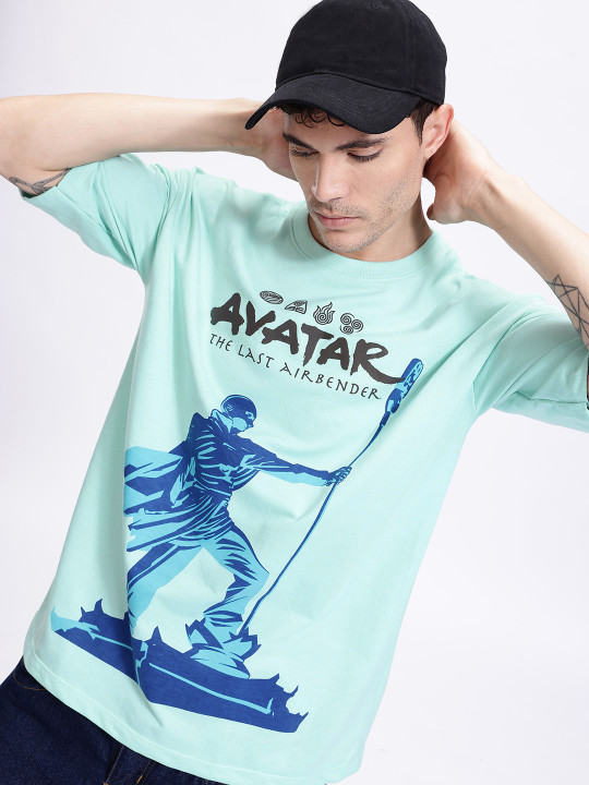 Minute Mirth Men’s Avatar Graphic Printed Pure Cotton Oversized Fit T-shirt (Sea Green, Pack Of 1)