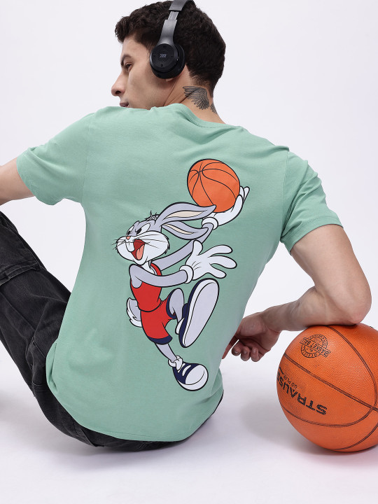 Minute Mirth Men’s Pure Cotton Looney Tunes Printed T-shirt (Green, Pack Of 1)