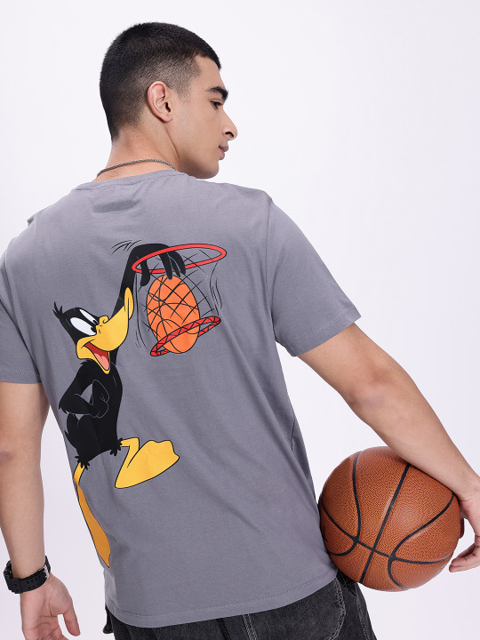 Minute Mirth Men’s Pure Cotton Looney Tunes Printed T-shirt (Grey, Pack Of 1)