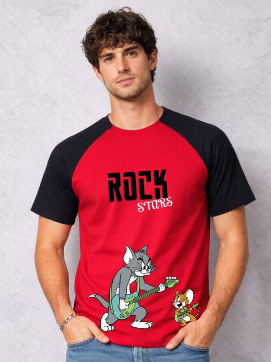 Minute Mirth Men’s Cotton Blend Tom & Jerry Graphic Printed T-shirt (Red, Pack Of 1)