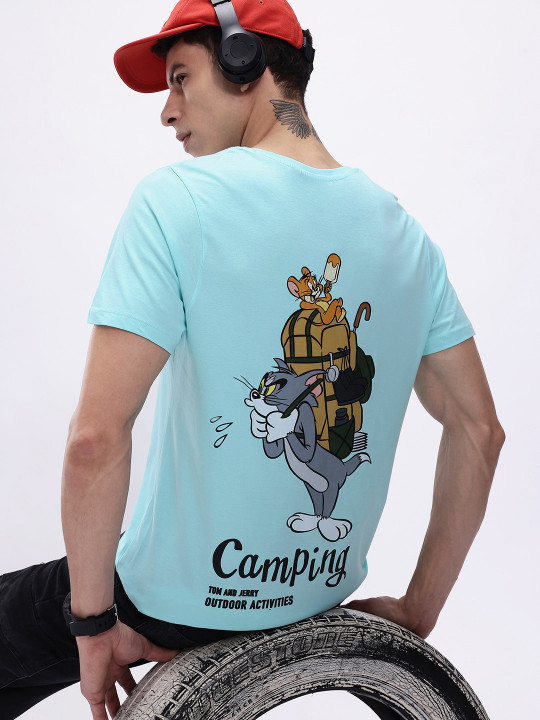 Minute Mirth Men’s Pure Cotton Tom & Jerry Printed T-shirt (Blue, Pack Of 1)