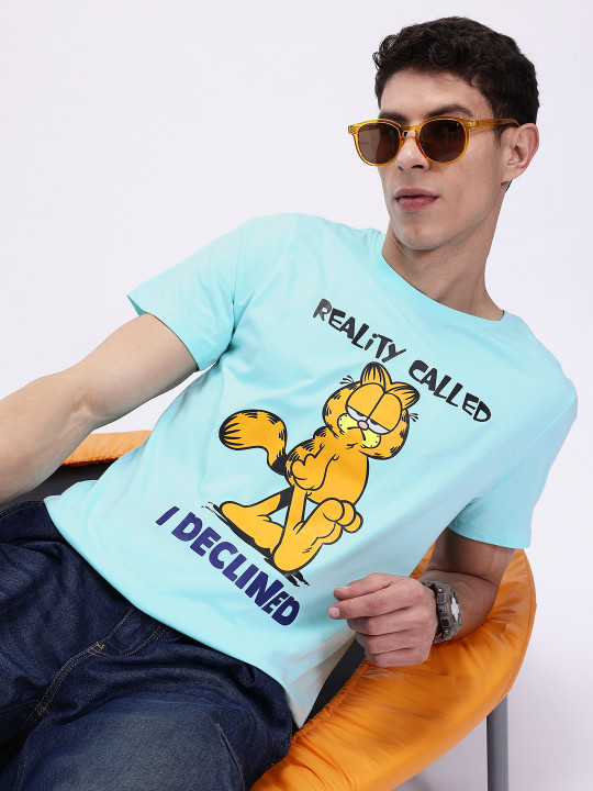 Minute Mirth Men’s Pure Cotton Garfield Printed T-shirt (Blue, Pack Of 1)