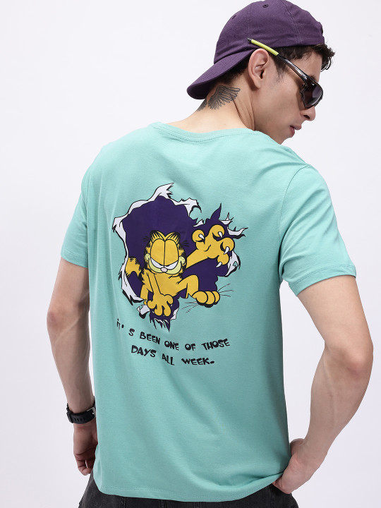 Minute Mirth Men’s Pure Cotton Garfield Printed T-shirt (Blue, Pack Of 1)