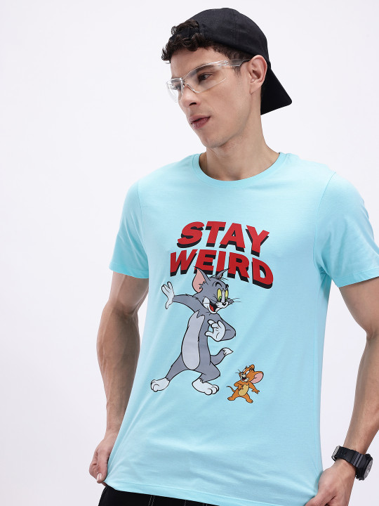 Minute Mirth Men’s Pure Cotton Tom & Jerry Printed T-shirt (Blue, Pack Of 1)