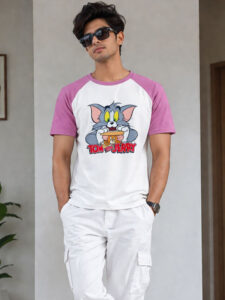 Minute Mirth Men's Cotton Blend Tom & Jerry Graphic T-shirt (White, Pack Of 1)