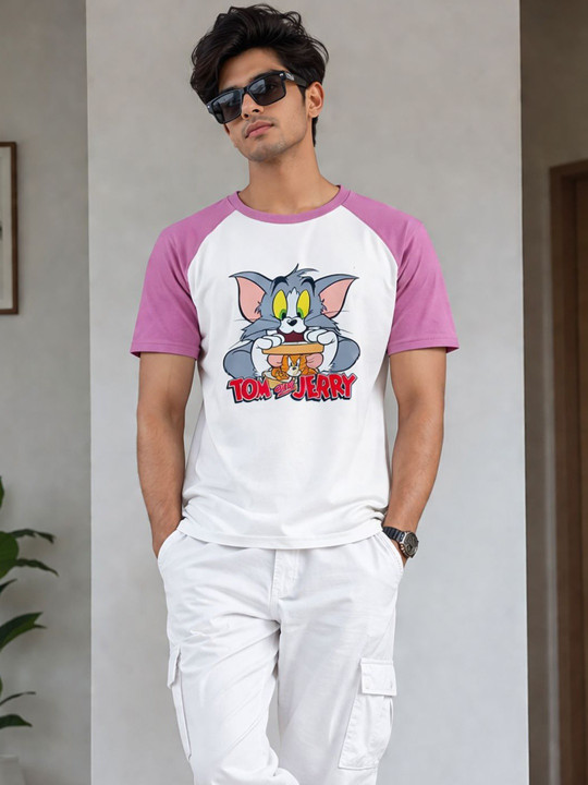 Minute Mirth Men’s Cotton Blend Tom & Jerry Graphic T-shirt (White, Pack Of 1)