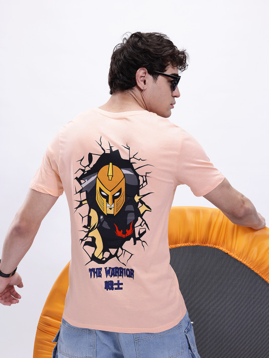 Minute Mirth Men’s Pure Cotton Anime Nippon Graphic Printed T-shirt (Peach, Pack Of 1)