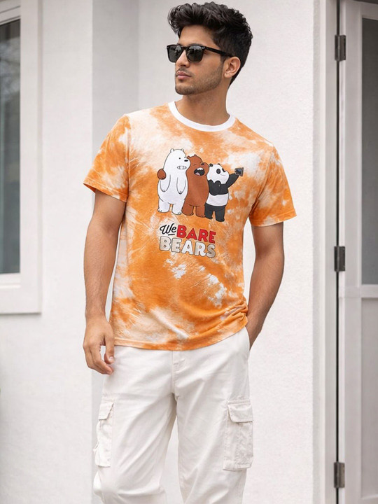 Minute Mirth Men’s Cotton Blend We Bare Bears Graphic Printed T-shirt (Orange, Pack Of 1)