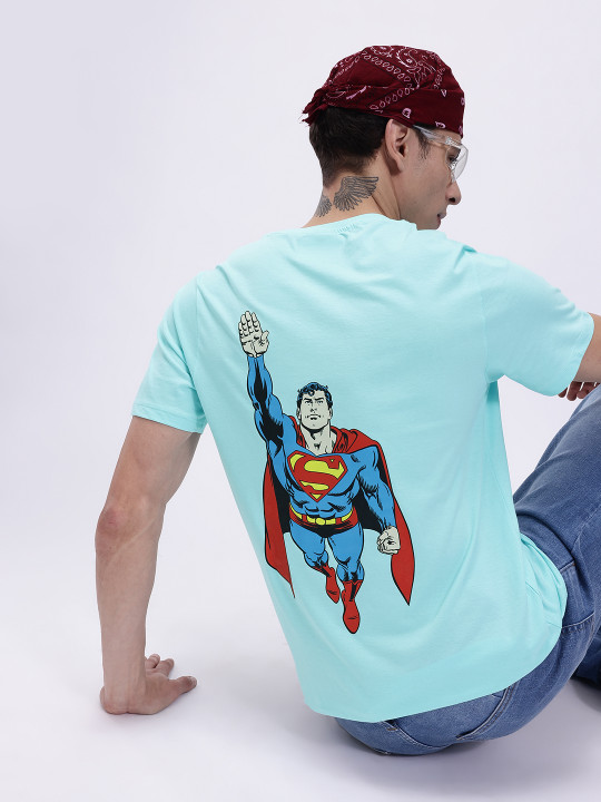 Minute Mirth Men’s Pure Cotton Superman Printed T-shirt (Blue, Pack Of 1)