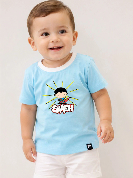 Minute Mirth Boy’s Superman Graphic Printed Cotton Blend T-shirt (Blue, Pack Of 1)
