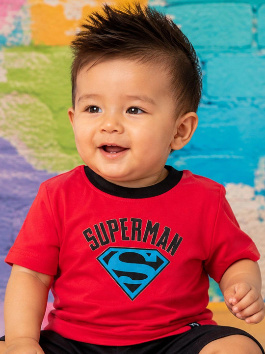 Minute Mirth Boy’s Superman Graphic Printed Cotton Blend T-shirt (Red, Pack Of 1)