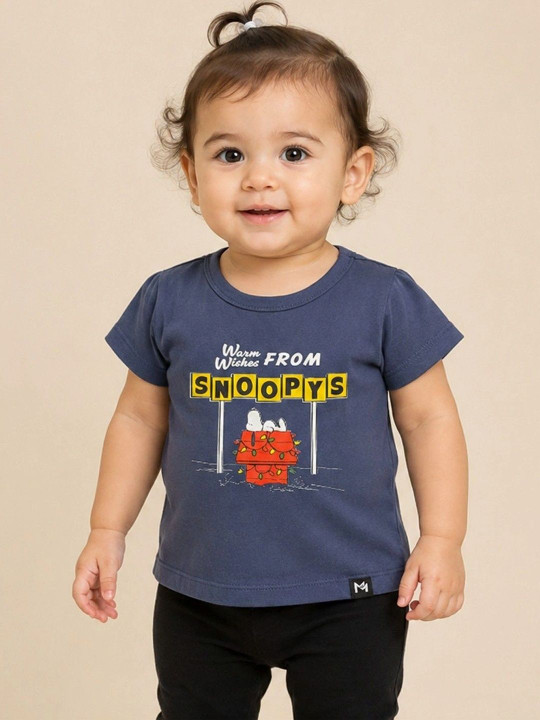 Minute Mirth Girl’s Snoopy Graphic Printed Cotton T-shirt (Blue, Pack Of 1)