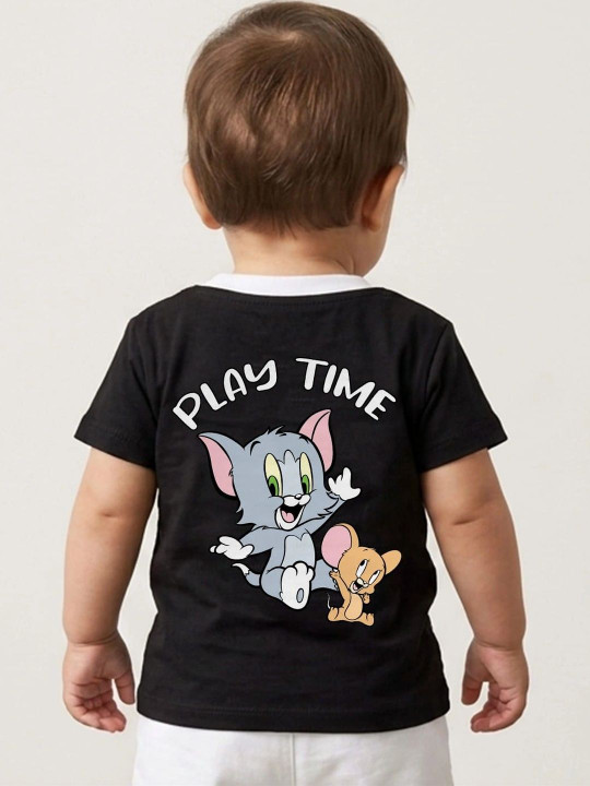 Minute Mirth Boy’s Tom & Jerry Graphic Printed Cotton Blend T-shirt (Black, Pack Of 1)