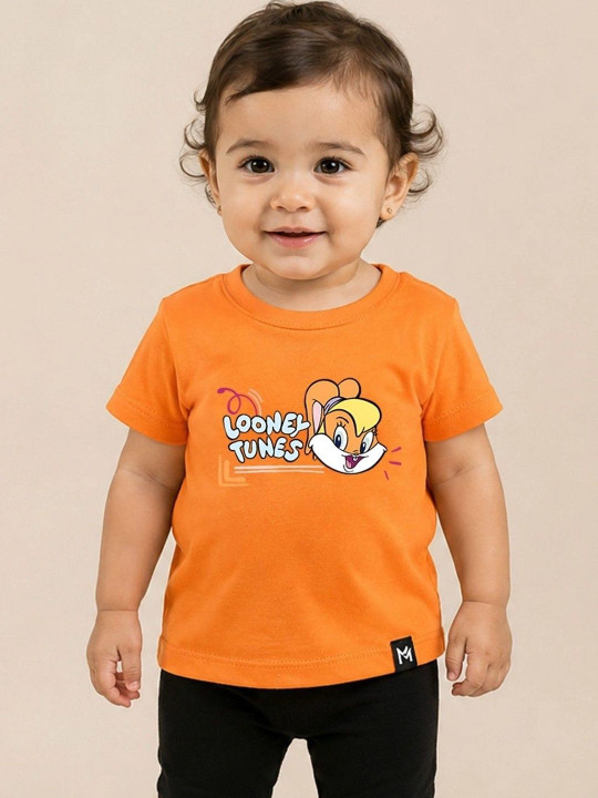 Minute Mirth Girl’s Looney Tunes Graphic Printed Cotton T-shirt (Orange, Pack Of 1)