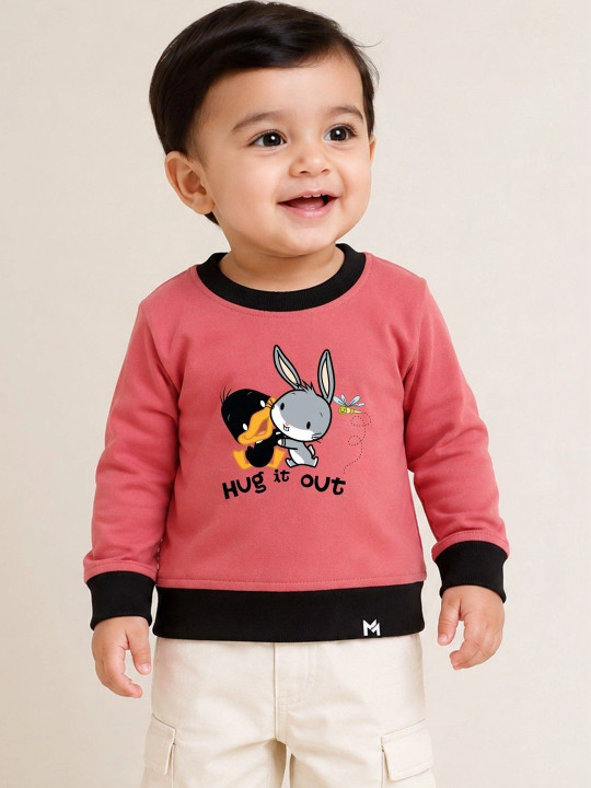 Minute Mirth Boy’s Looney Tunes Printed Fleece Sweatshirt (Maroon, Pack Of 1)